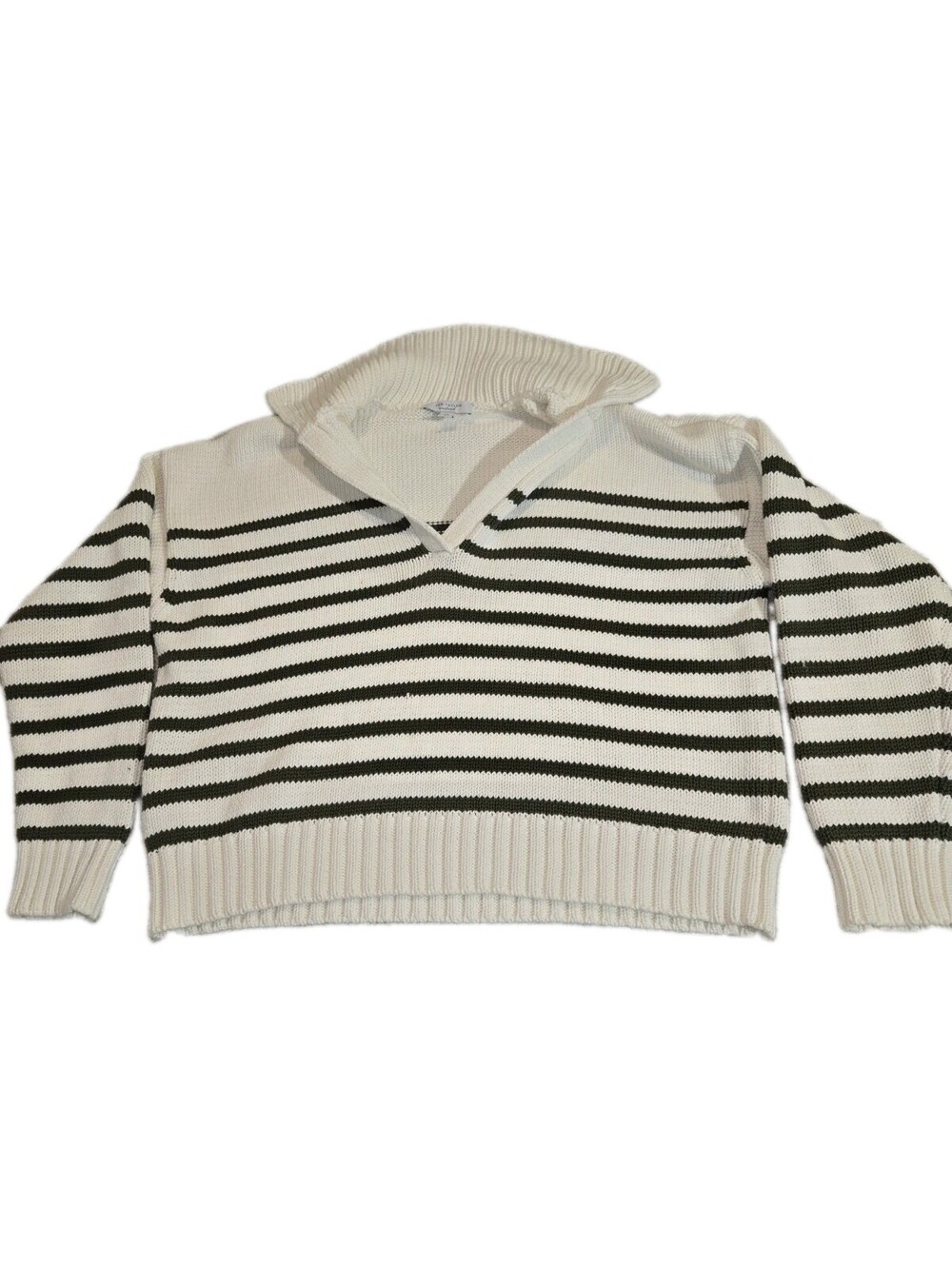 ann taylor weekend sweater Sz XXL Chunky Green White Striped Collar V Neck...